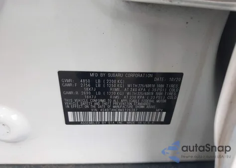 2021 Subaru Outback Limited из США, поврежденный, VIN 4S4BTANC8M3126387